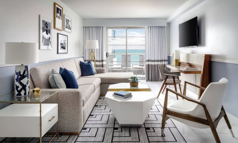 Day use suite' living and workspace area at Cadillac Hotel & Beach Club, Autograph Collection.