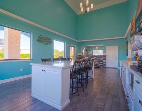 Dining and kitchen at Hotel Bliss Kemah Boardwalk.