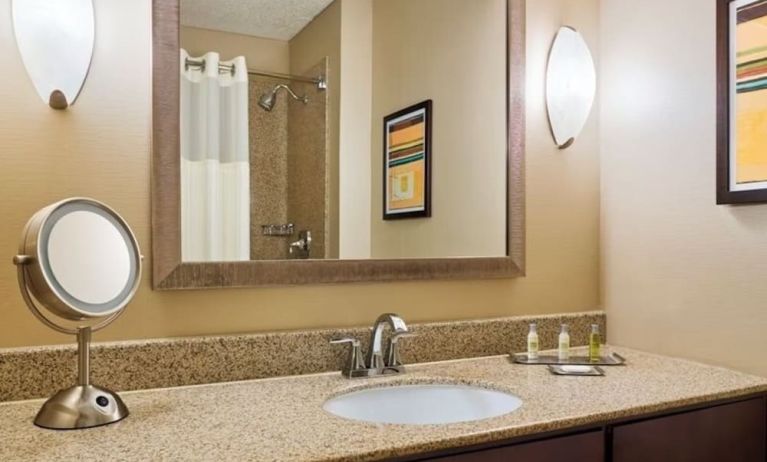 Guest bathroom at DoubleTree By Hilton Houston Intercontinental Airport.