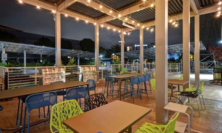 Outdoor seating at Home2 Suites By Hilton San Francisco Airport North.