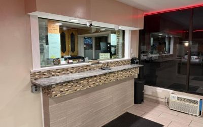Reception desk at Beauty Rest Hotel, Edison.