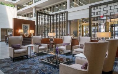 Lounge and coworking space at Embassy Suites By Hilton Washington DC Georgetown.