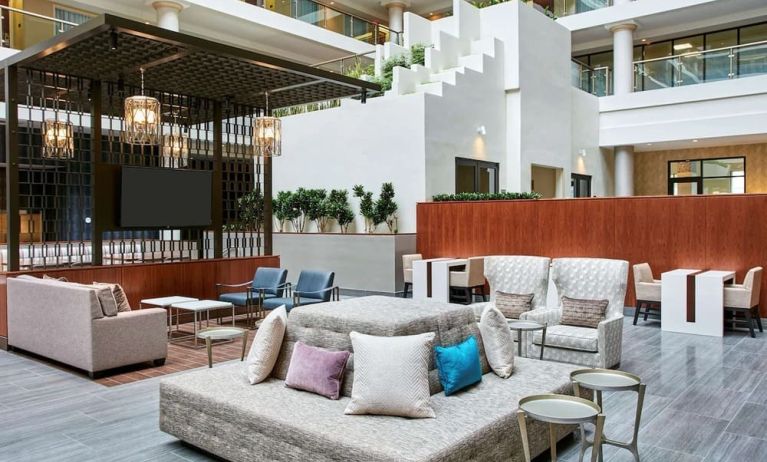 Lounge and coworking space at Embassy Suites By Hilton Washington DC Georgetown.