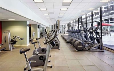 Well-equipped fitness center at Hilton Atlanta.