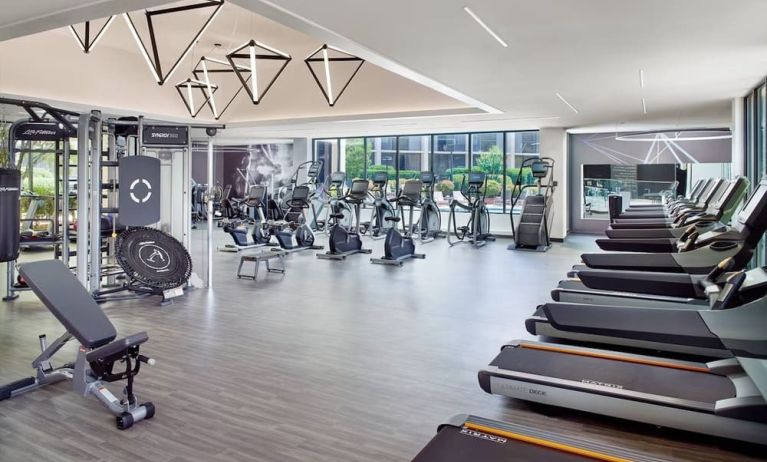 Fully equipped fitness center at Atlanta Marriott Northwest At Galleria.