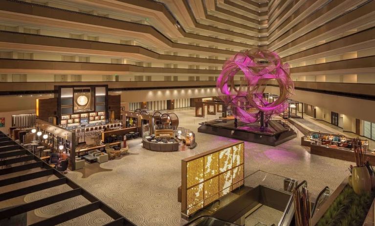Stylish hotel atrium at Hyatt Regency San Francisco.