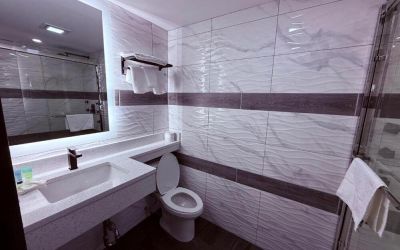 Private bathroom at THE VINE HOTEL BRONX.
