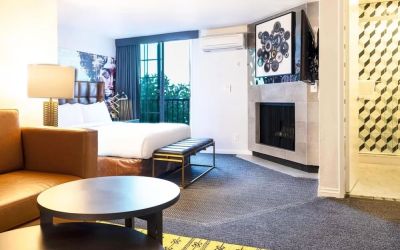 Day use suite with living room and fireplace at Montrose At Beverly Hills.