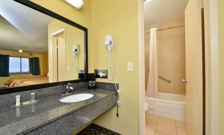 Guest bathroom at Super 8 By Wyndham Universal City.