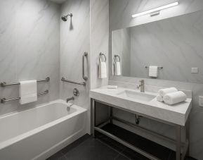 Guest bathroom at LIV Hotel Bronx.
