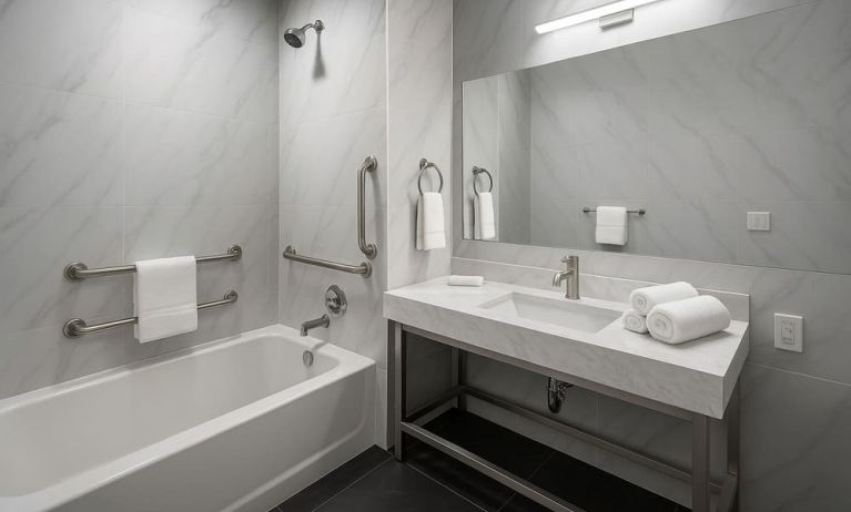 Guest bathroom at LIV Hotel Bronx.
