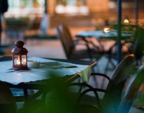 Outdoor terrace at Delphi Art Hotel.