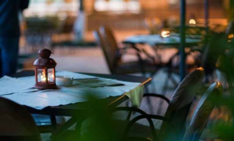 Outdoor terrace at Delphi Art Hotel.