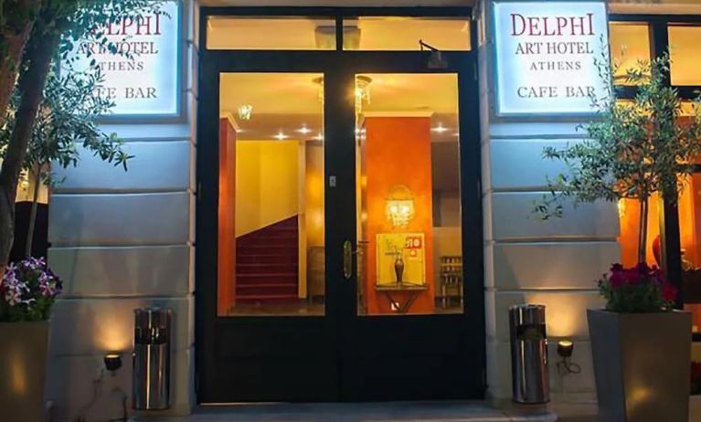 Hotel entrance at Delphi Art Hotel.