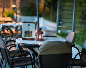 Outdoor terrace at Delphi Art Hotel.