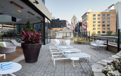 Outdoor terrace at DoubleTree By Hilton Montreal.