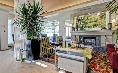 Lobby seating at Hilton Garden Inn Calgary Airport.