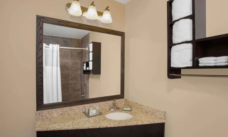 Guest bathroom at Wyndham Garden Schaumburg Chicago Northwest.