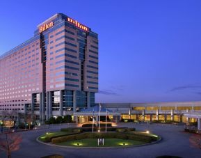 Hotel exterior at Hilton Atlanta Airport.