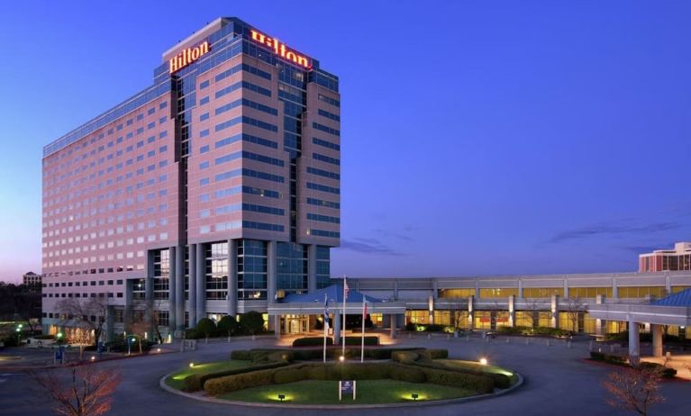 Hotel exterior at Hilton Atlanta Airport.