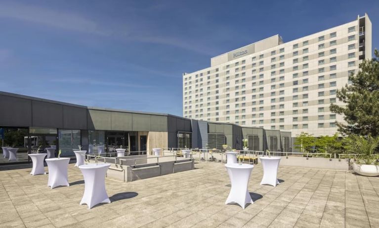 Outdoor terrace at Hilton Dusseldorf.