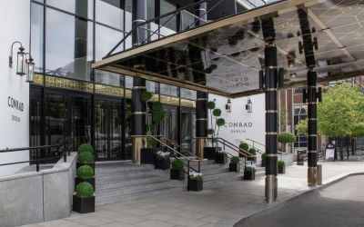 Hotel entrance at Conrad Dublin.