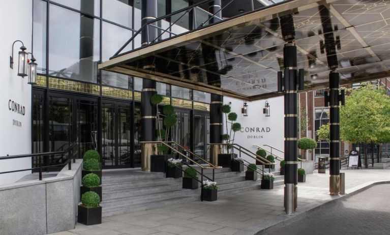Hotel entrance at Conrad Dublin.