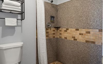 Guest bathroom at Bay Breeze Inn.