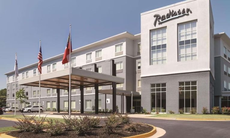Hotel exterior at Radisson Hotel Atlanta Airport.