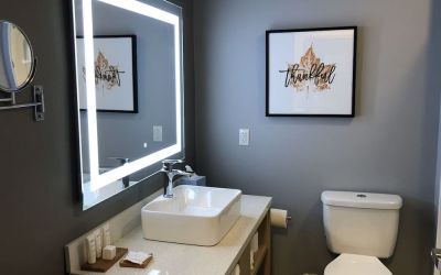 Guest bathroom at Radisson Hotel Atlanta Airport.