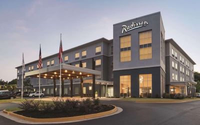 Hotel exterior at Radisson Hotel Atlanta Airport.