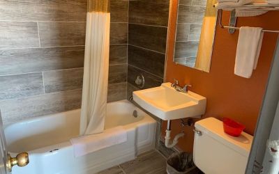 Guest bathroom at Stadium View Inn.