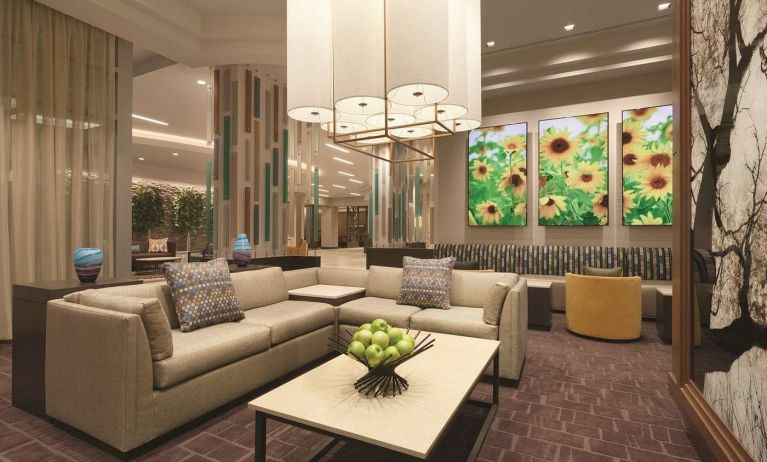 Lobby and coworking lounge at Hyatt Place West End Georgetown.