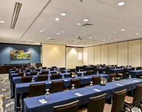 Meeting room with classroom set up at the Embassy Suites by Hilton Orlando-Downtown.