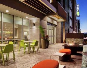 Funky outdoor lounge with coworking space at Home2 Suites by Hilton Silver Spring.