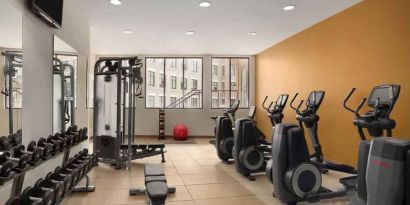 Full equipped fitness center at the Embassy Suites by Hilton Alexandria-Old Town.