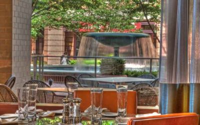 Stylish restaurant perfect as workspace at the Embassy Suites by Hilton Alexandria-Old Town.