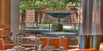 Stylish restaurant perfect as workspace at the Embassy Suites by Hilton Alexandria-Old Town.