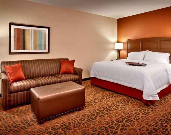 Spacious king-sized bed with lounge area at Hampton Inn Omaha/West-Dodge Road (Old Mill).