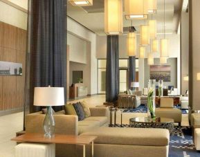Comfortable lobby area perfect as workspace at the DoubleTree by Hilton Cedar Rapids Convention Complex.