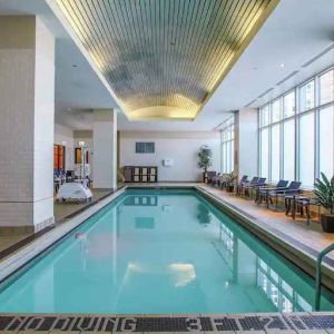 Relaxing indoor swimming pool at the Embassy Suites by Hilton Chicago Magnificent Mile.