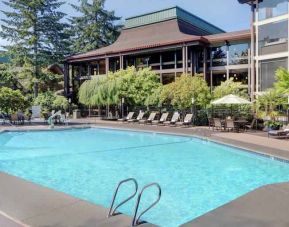 Beautiful outdoor swimming pool at the DoubleTree by Hilton Seattle Airport.