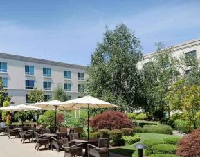 Beautiful courtyard perfect as workspace at the Hilton Seattle Airport & Conference Center.