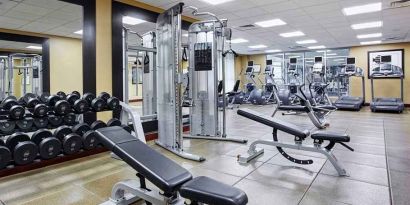 fully equipped fitness center at Hilton Garden Inn Rockville-Gaithersburg.