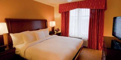 luxurious king suite at Homewood Suites by Hilton Rockville-Gaithersburg.