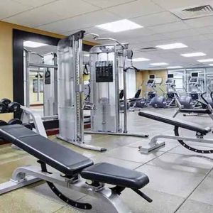 well-equipped fitness center at Homewood Suites by Hilton Rockville-Gaithersburg.