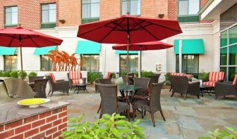 lovely outdoor garden patio for relaxing or coworking at Homewood Suites by Hilton Rockville-Gaithersburg.