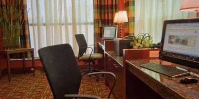 Equipped business center and work area for all your business needs at Homewood Suites by Hilton Rockville-Gaithersburg.