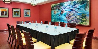 professional, well-equipped meeting room at Homewood Suites by Hilton Rockville-Gaithersburg.