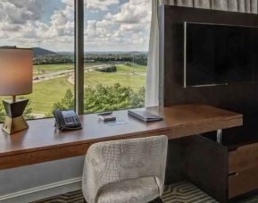 Working station with view in a hotel room at the Hilton Franklin Cool Springs.